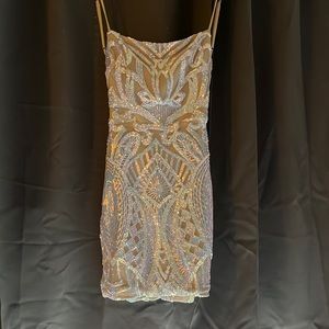 Lucy in the sky Starstruck Strappy Dress in Nude Iridescence